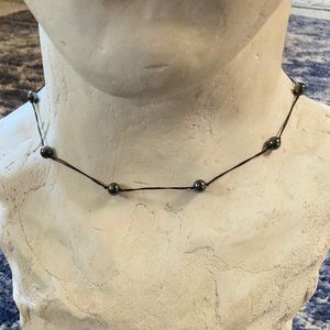 Black Hematite Stone and Black Rope Choker Necklace
